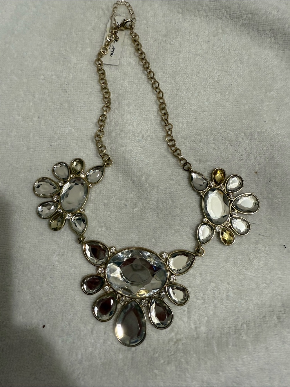 Crystal Statement Necklace - Clear and Gold Accent